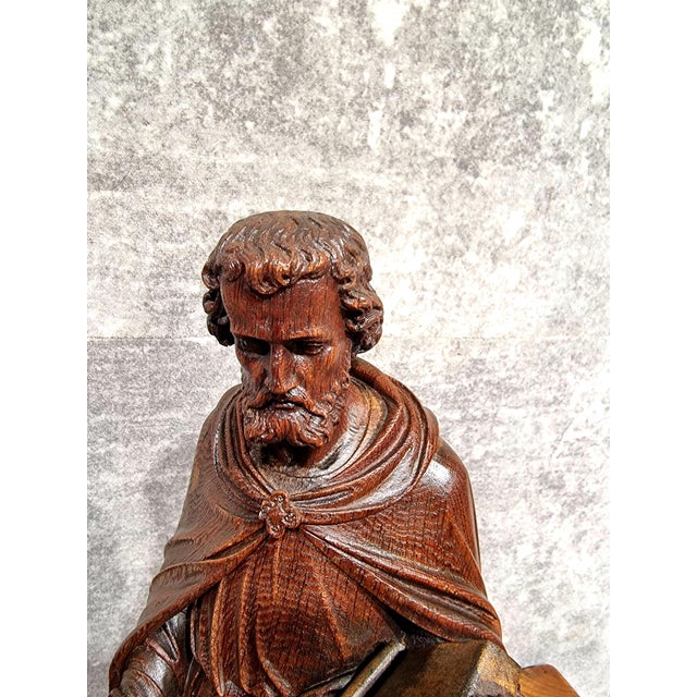 Dutch Artist, Hand Carved Holy Statue of Evangelist Marcus, 17th Century, Oak For Sale - Image 12 of 18