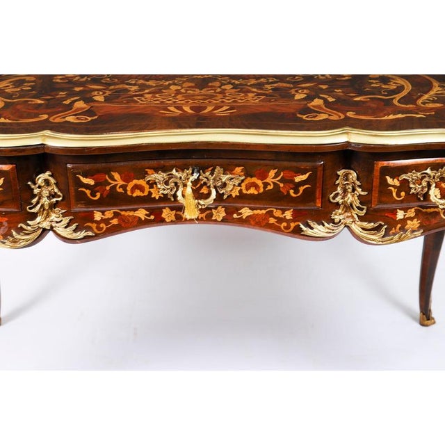 Copper Vintage French Ormolu Mounted Marquetry Desk, 20th Century For Sale - Image 8 of 18
