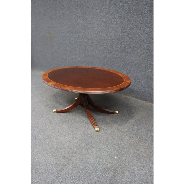 Henkel Harris Oval Mahogany Coffee Table With Banded Inlaid Top For Sale In Philadelphia - Image 6 of 17