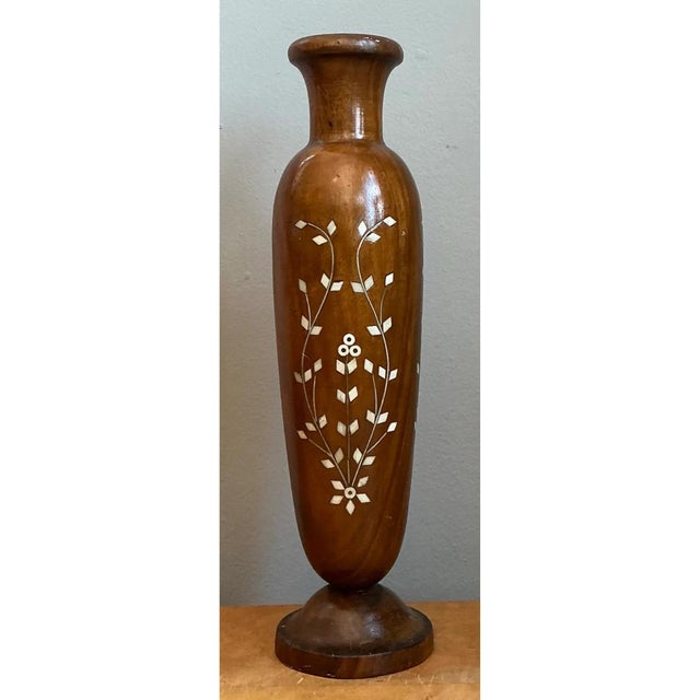 Chocolate Vintage Mother of Pearl Inlay Vase For Sale - Image 8 of 12