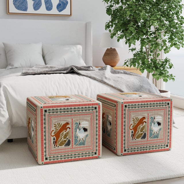 Cube Ottoman in Fauna Multi | Chairish