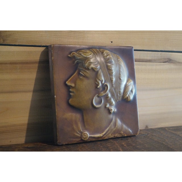 19th Century Victorian Majolica Portrait Tile of a Woman For Sale In San Antonio - Image 6 of 9