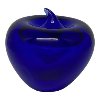 Primary Blue Glass Apple Paper Weight For Sale