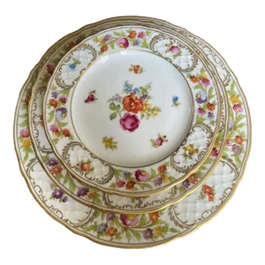 1950s Schuman Alzberg Bavaria Dresden 4 Place Settings, Dinner Plates, Dessert Plates, Bread and Butter Plates- 12 Pieces