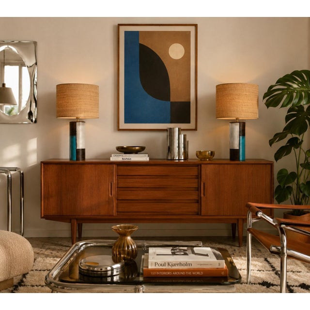 1990s Mid-Century Pair of Ceramic Lamps Mondrian by Bitossi. Italy, 1990s For Sale - Image 5 of 13