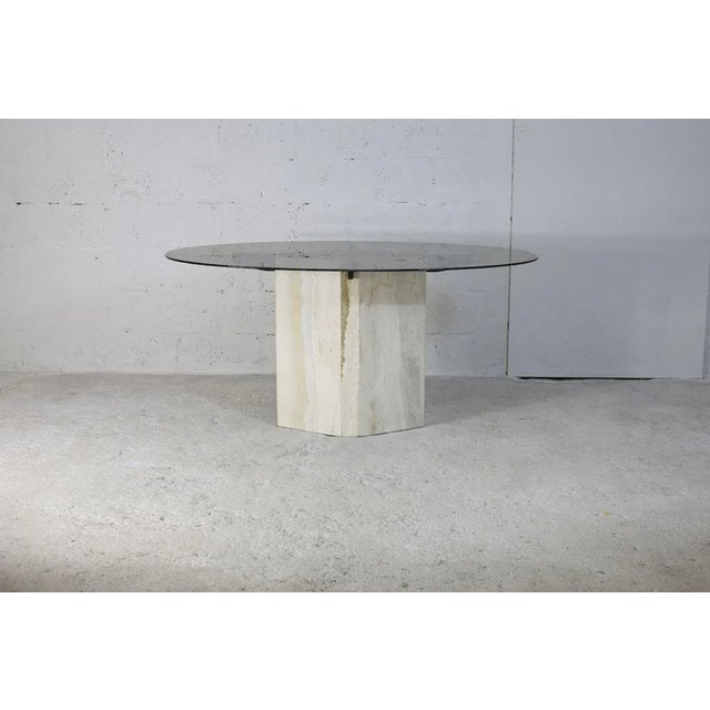 Dining Table with Stone Base and Smoked Glass Top, 1970s For Sale - Image 9 of 18