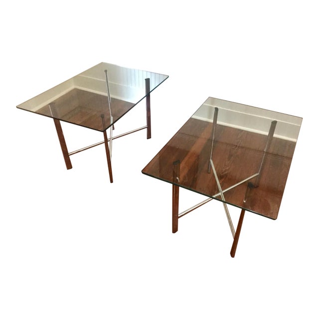 1990s Knoll Style Chrome and Glass Architect’s Side Tables - a Pair For Sale