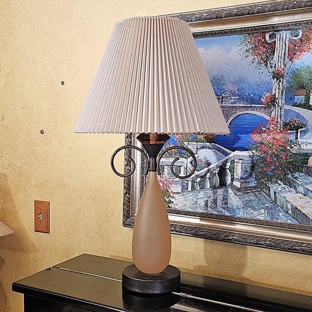 Pair of Frosted Glass and Scrollwork Table Lamps, Early 21st Century For Sale - Image 15 of 18