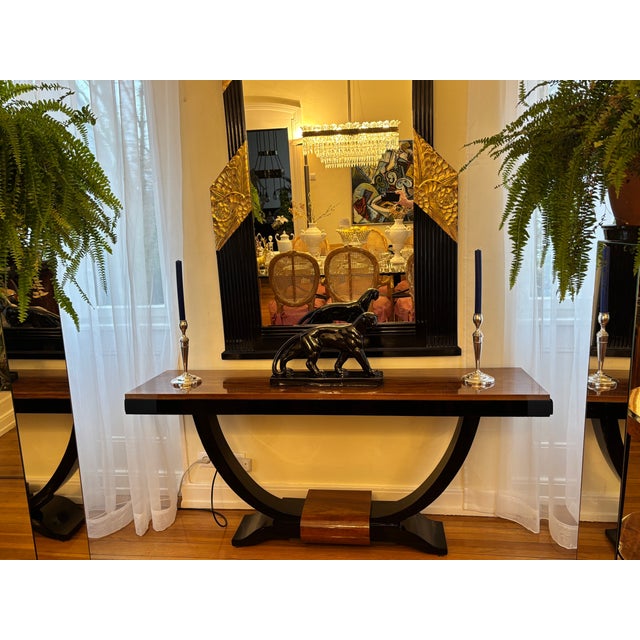 Art Deco Console in Walnut Veneer and Black High-Gloss Lacquer, 1920s For Sale - Image 3 of 9