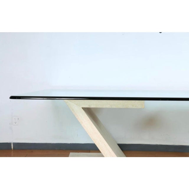 Mid-Century Modern Travertine & Glass Dining Table | Sculptural Z-Base, 1970s For Sale - Image 4 of 9