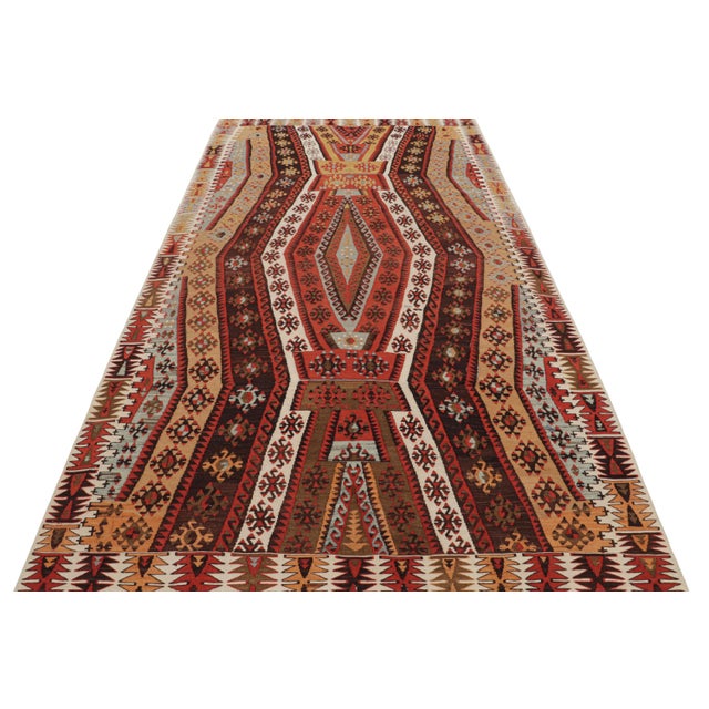 1950s Vintage Geometric Beige Brown and Red Wool Kilim Rug For Sale - Image 5 of 7
