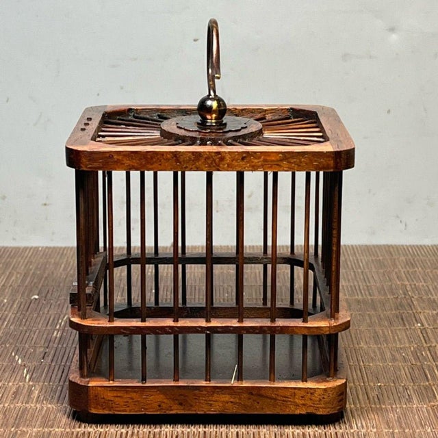 Chinoiserie Vintage Chinese Rosewood Cricket Cage | Small Square Hanging Box | Asian Chinoiserie Decor For Sale - Image 3 of 10