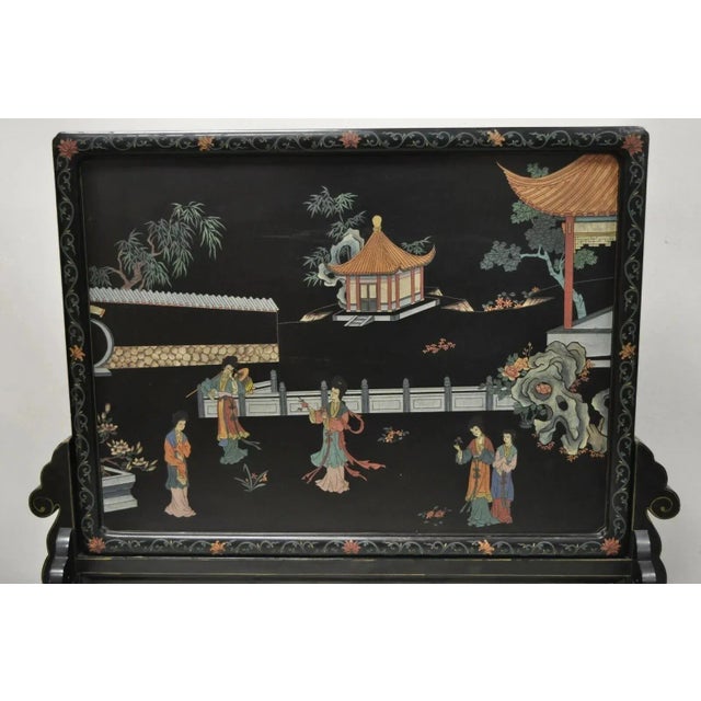 Mid 20th Century Vintage Chinese Black Lacquer Fireplace Screen Fire Screen Divider For Sale - Image 5 of 12