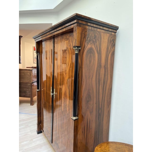 Black Empire Armoire in Walnut Veneer & Brass, Vienna, 1815 For Sale - Image 8 of 16