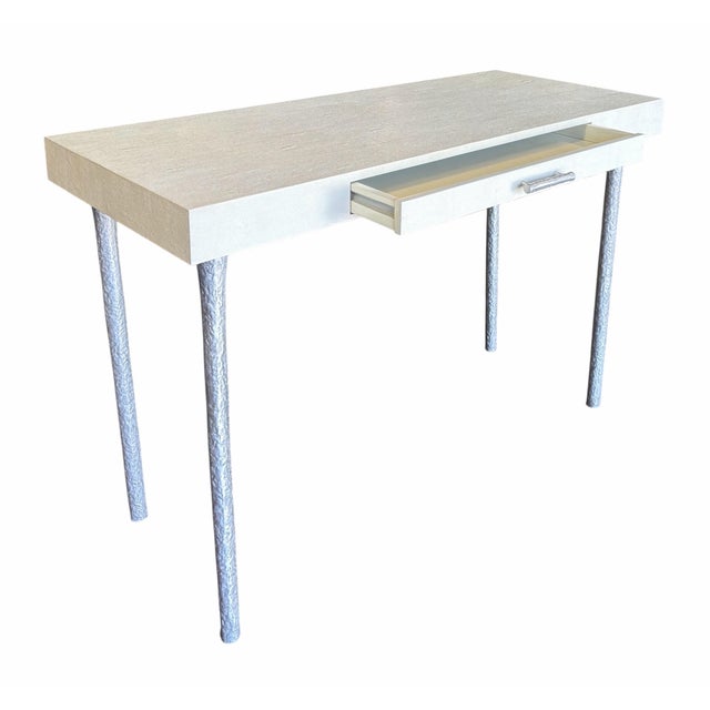 2010s Modern Faux Shagreen Writing Table Desk For Sale - Image 5 of 5