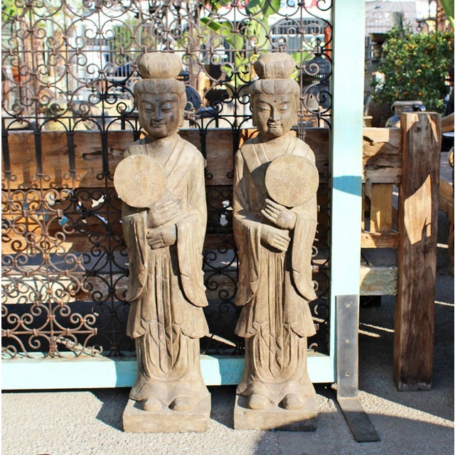 Stone Vintage Stone Geisha Garden Statue For Sale - Image 7 of 9
