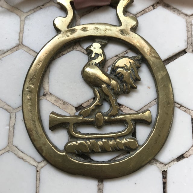 Antique English Horse Brass Christmas Ornament Rooster Cock Trumpet For Sale - Image 4 of 7