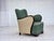 1960s, Danish armchair. Original green and beige furniture wool, dark beech wood, brass springs in the seat. Original good...