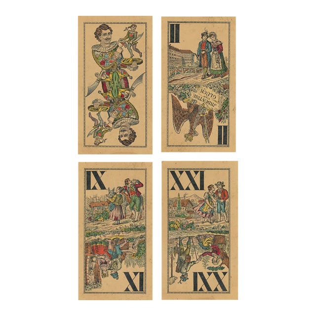 Antique Austrian Josef Glanz Industrie Und Glück Tarock Playing Cards, Vienna, Circa 1880s For Sale