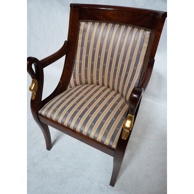 Textile Mid 20th Century Empire Style Barrel Back Armchair With Swan Head Detail For Sale - Image 7 of 16