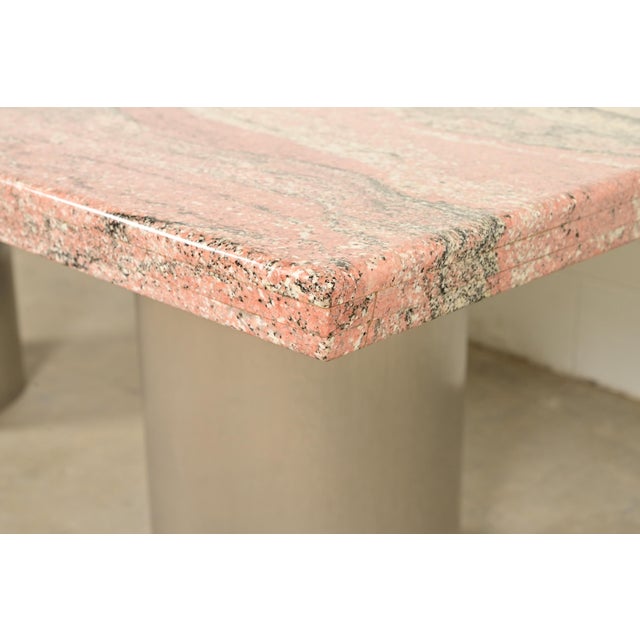 Metal Matteo Grassi Style Modern Italian Granite and Steel Double Pedestal Dining Table, Circa 1970s For Sale - Image 7 of 10