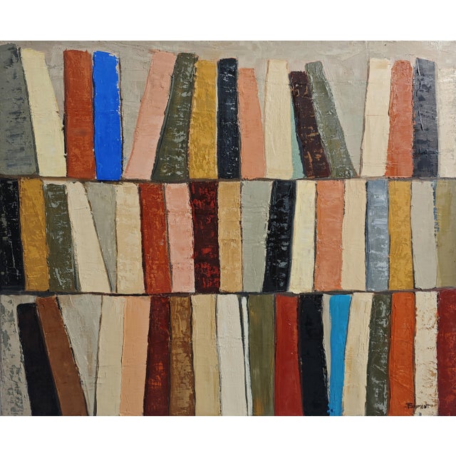 Contemporary “Atelier Des Reliures,” Colorful Abstract Library Oil Painting, Framed by Sophie Dumont For Sale - Image 3 of 11