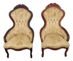 Mid 20th Century Victorian Kimball Carved Side Chairs a Pair 6218