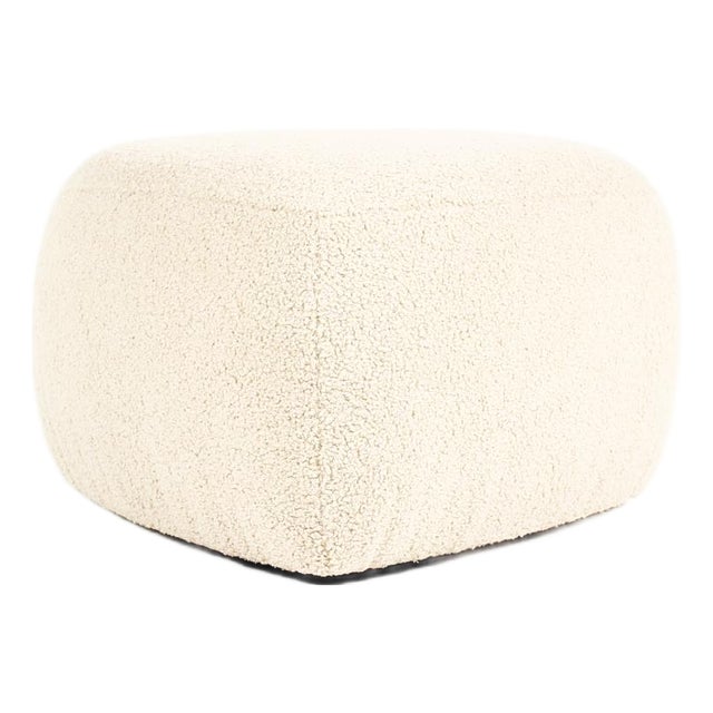 Custom Morro Triangular Ottoman Footstool — Stone Bouclé — White Oak For Sale