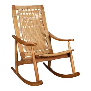 1980s Mid-Century Modern Woven Rocking Chair in the Style of Hans Wegner