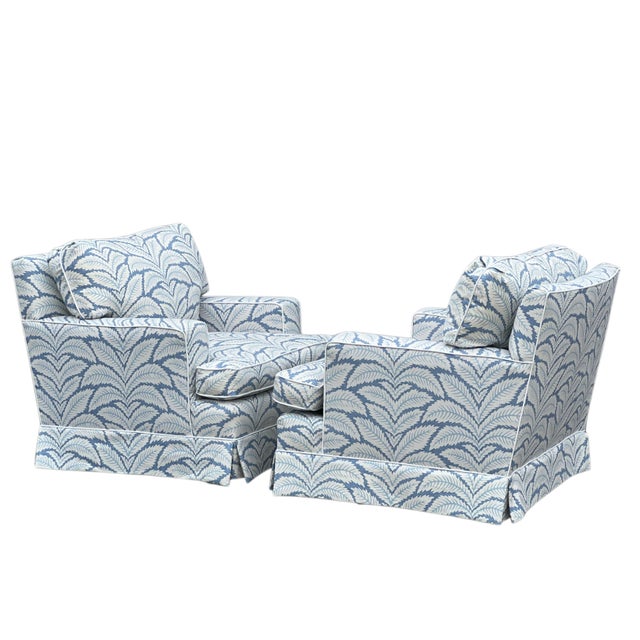 Pair of Baker Furniture Company Club Chairs in Brunschwig & Fils For Sale - Image 6 of 18