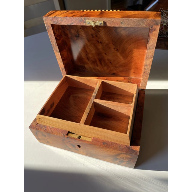 Wood Moroccan Box Circa 1990s Thuya Wood Jewelry Box, Vintage Handmade, Burl Wood For Sale - Image 7 of 11