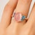 Pink quartz multicolor ring in 14k gold. Rose quartz oval cabochon ring. Pink color gemstone cocktail ring. Metal: 14k...