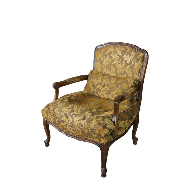 French Provincial Vintage Italian French Provincial Bergere Armchair Fauteuil Library Lounge Chair For Sale - Image 3 of 18