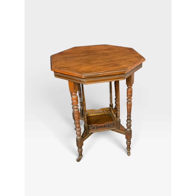 Antique Victorian Octagonal Occasional Table on Casters, 1890s For Sale - Image 9 of 9