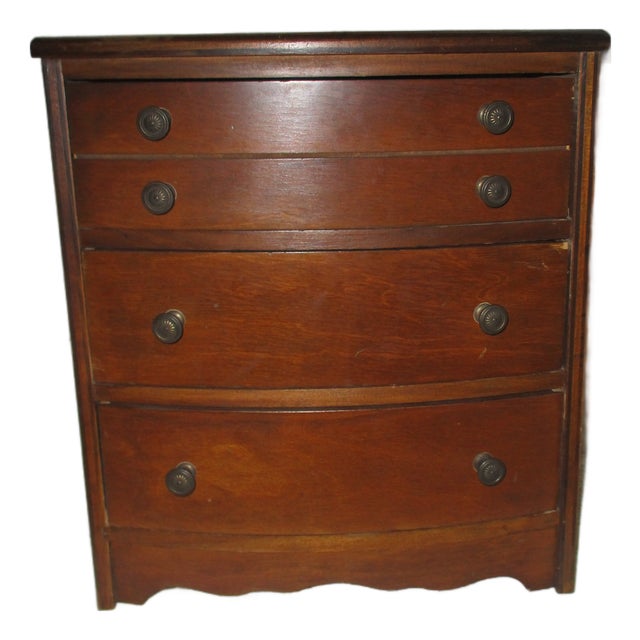 Vintage Federal Miniature Walnut Bow Front Chest of Drawers / Jewelry Chest For Sale