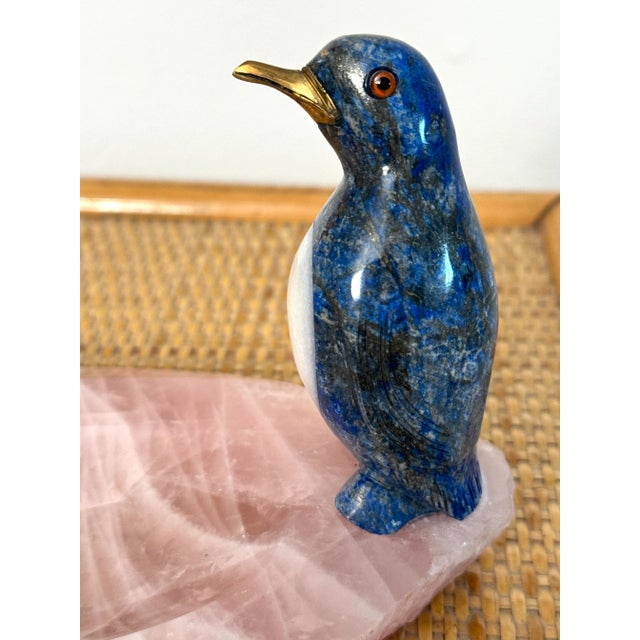 Italian Lapis Lazuli, Rose Quartz, Brass Penguin Vide Poche For Sale In Miami - Image 6 of 9