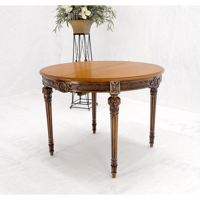 Round Racetrack with Two Large Leaves Carved Olive Finish Dining Table For Sale - Image 10 of 12