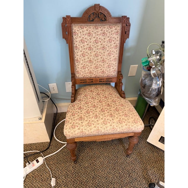 American Antique Eastlake Cushioned Chair Seat Carved Wood For Sale - Image 3 of 5