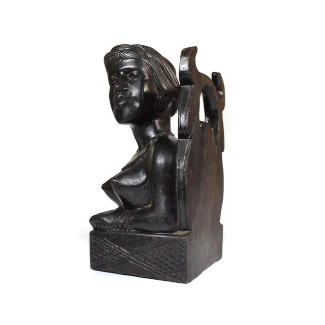 Vintage Early 20th Century Hand Carved Hardwood Pacific Islands Igorot Tribal Man & Woman Bust Bookends - Set of 2 For Sale - Image 11 of 13