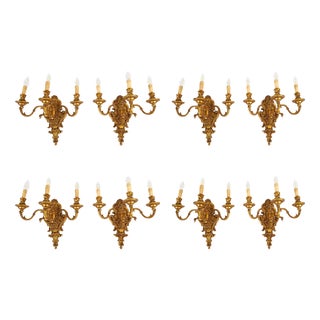 Antique French Gilt Bronze Ormolu Wall Lights, 1890s, Set of 8 For Sale