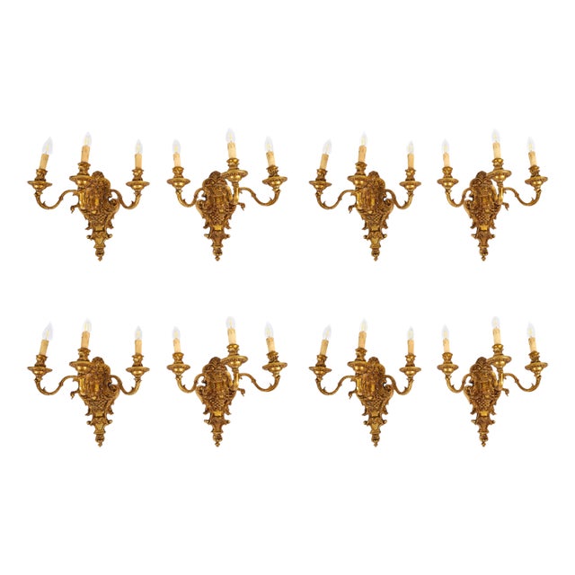 Antique French Gilt Bronze Ormolu Wall Lights, 1890s, Set of 8 For Sale