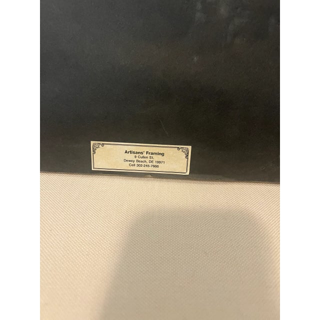 Sky Blue Vintage Beach Watercolor Painting - Signed & Framed For Sale - Image 8 of 8