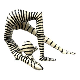 Jack Charney Black and White Ceramic Striped Acrobat Sculpture For Sale