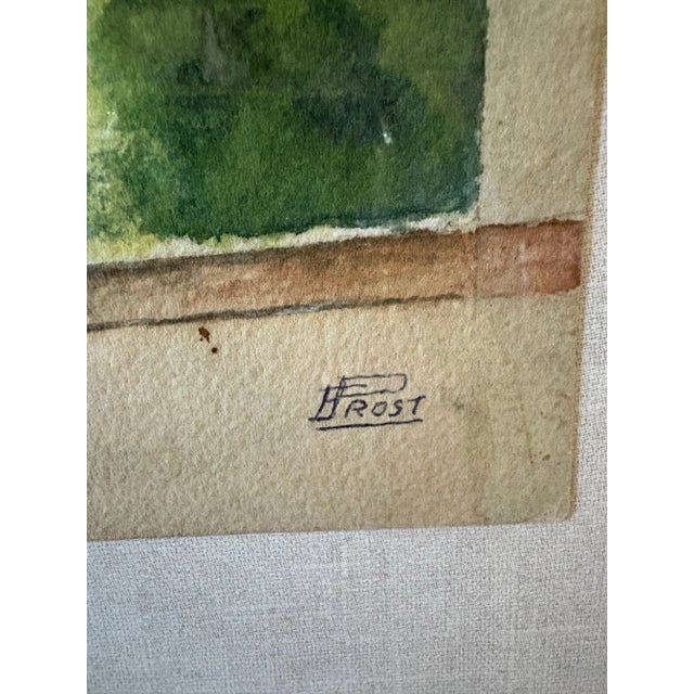 Tan Mid 20th Century Framed French Watercolor Painting of Chateau La Roche Pot For Sale - Image 8 of 12