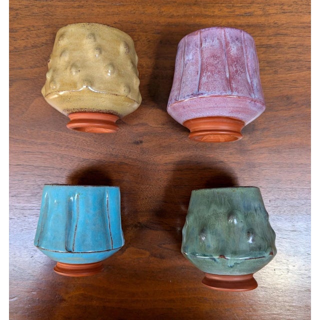 Memphis Group Vintage 90s Postmodern Handmade Studio Pottery Cups and Saucer Set For Sale - Image 4 of 8