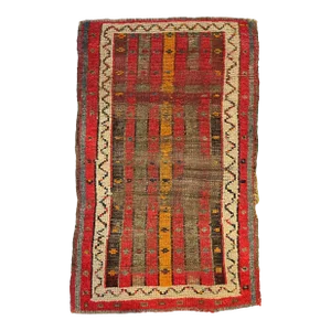 Early 20th Century Pure Wool Striped Caucasian Rug Mat 1.9 x 2.9