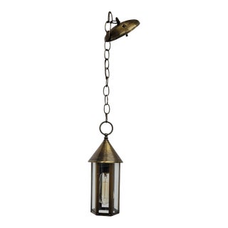 1970s Vintage Antique Gold 5 Panel Glass Porch Pendant Light For Sale