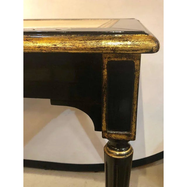 Mid 20th Century Ebonized Jansen Style Coffee Table With a Greek Key Design and Leather Top For Sale - Image 5 of 13