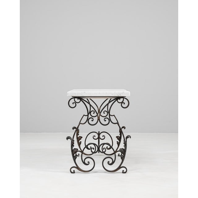 1950s French Cast Iron Side Table With Marble Top For Sale - Image 9 of 18