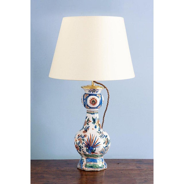 Polychrome Garlic Neck Vase Lamp from Dutch Delftware, 18th Century For Sale - Image 3 of 14